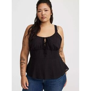 Torrid Peplum Corset Top 2X Black Rayon Tie Front Casual 18-20